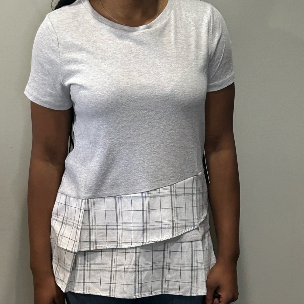 41. Doe & Rae NWT Women's Short Sleeve Tunic T Shirt Top Gray - Picture 6 of 9